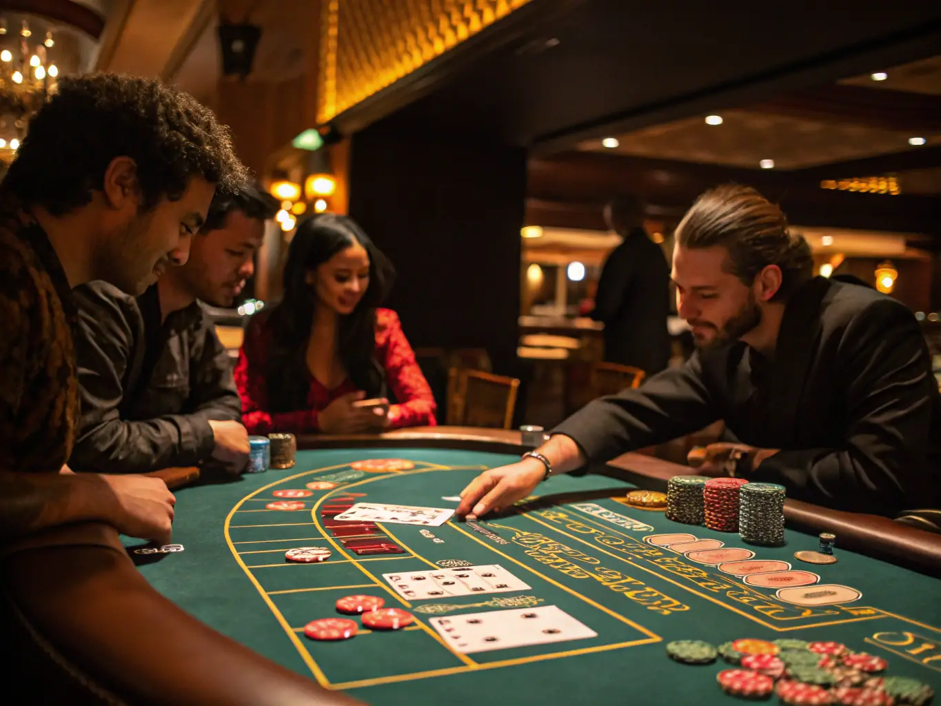 A dynamic shot capturing the intensity of a live poker tournament at LPC, with players focused and chips stacked high, showcasing the competitive spirit and strategic gameplay.